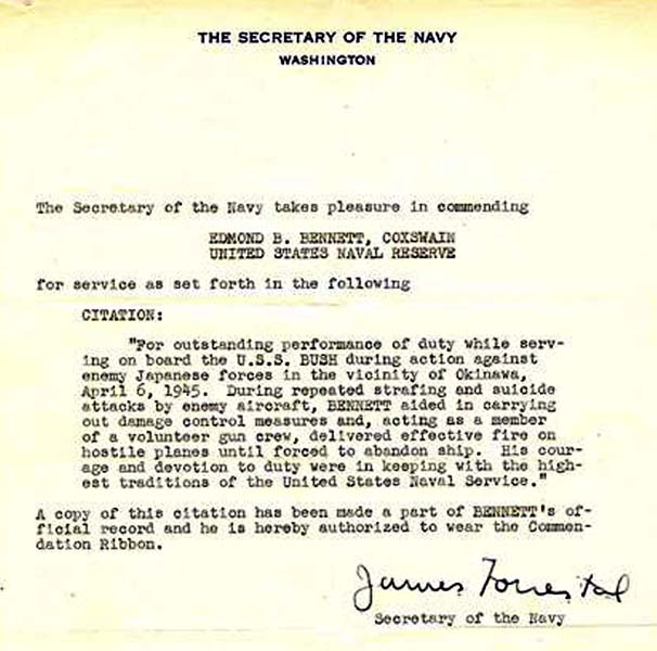 Letter of Commendation for Ed Bennett