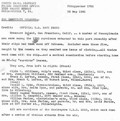 US Navy Press Release 1945