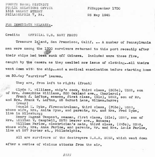 US Navy Press Release 1945